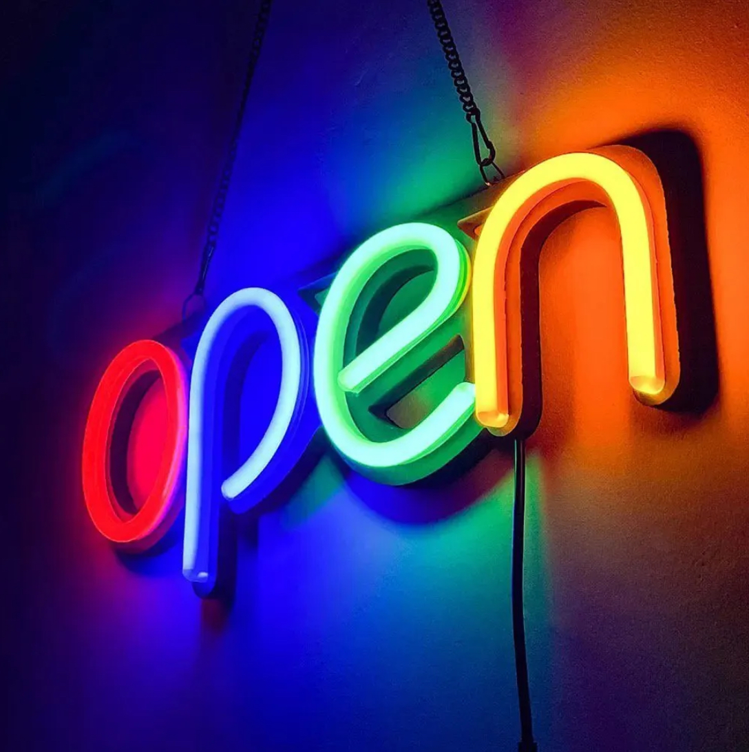 مصباح حائط بإضاءة LED على شكل Open نيون لديكور 