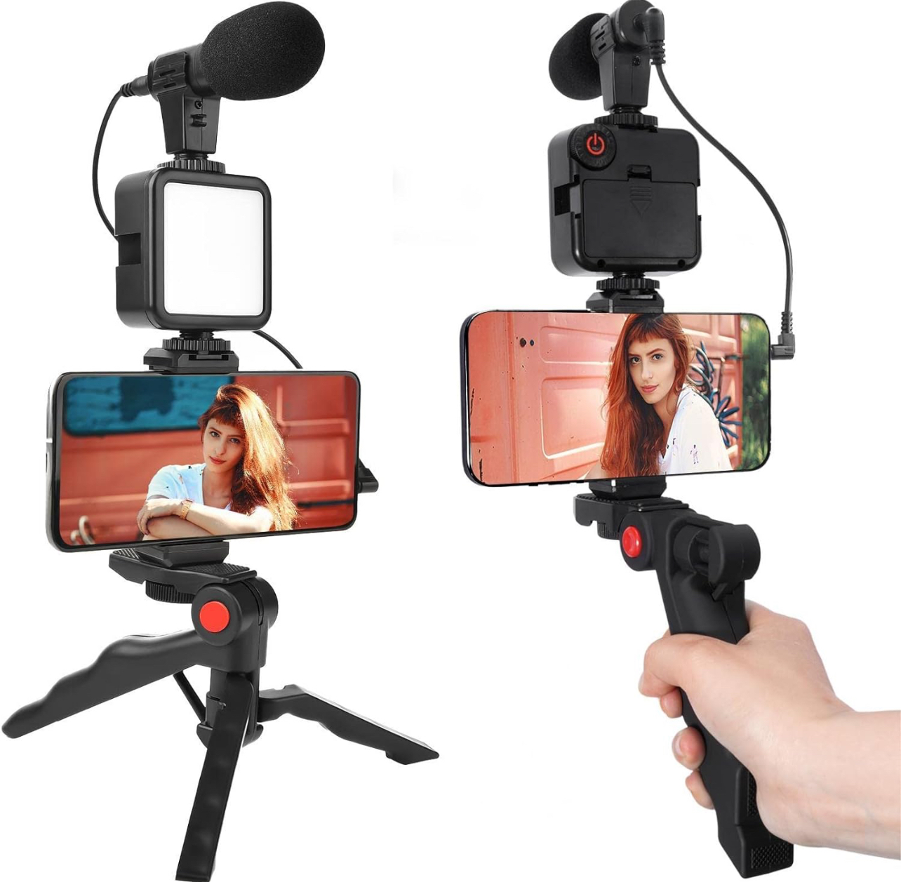 A camera arm with a mic and a mobile lighting